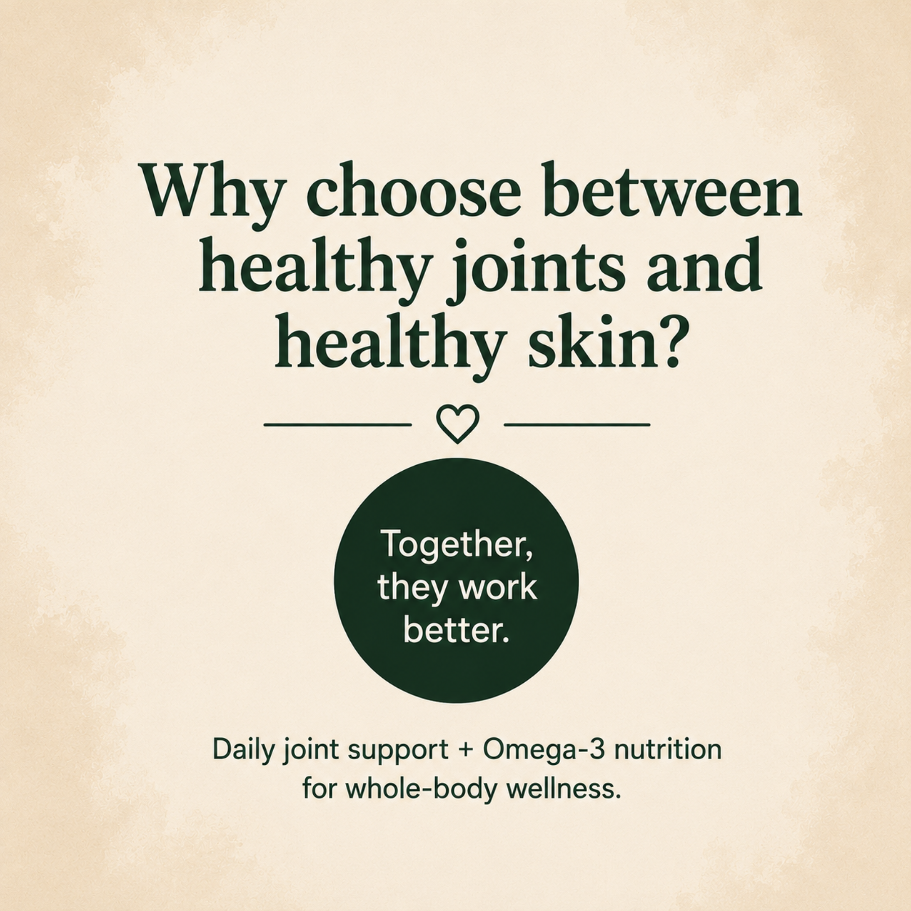Paws & Whiskers educational graphic asking why choose between healthy joints and healthy skin, with messaging about combining joint support and omega-3 nutrition.